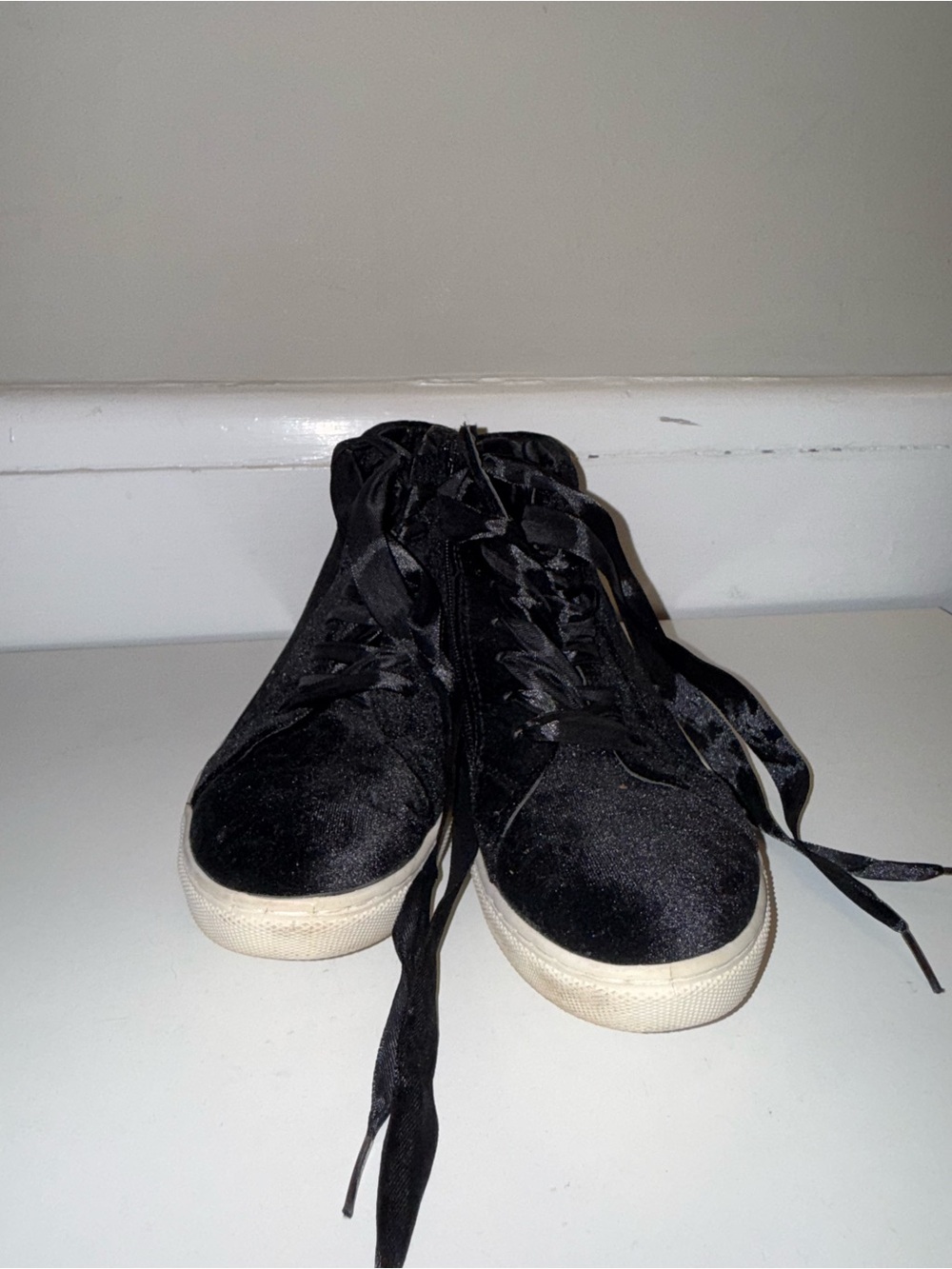Steve Madden Black Velvet Platform Sneakers with Ribbon Laces